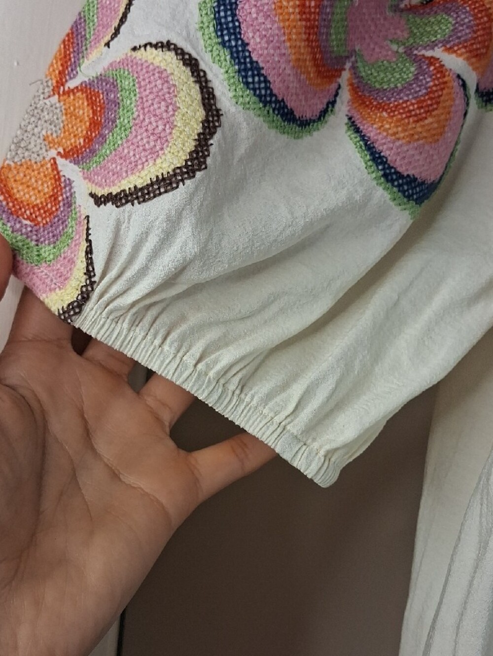 THML Cream Top with Colorful Embroidered Puff Sleeves - Picture 5 of 8